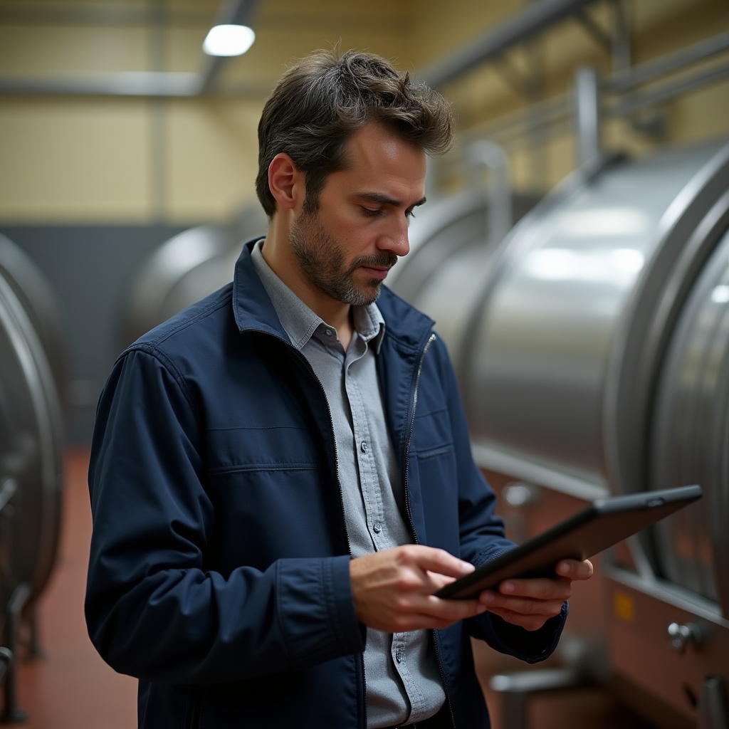 Consulente che analizza processi produttivi in un caseificio