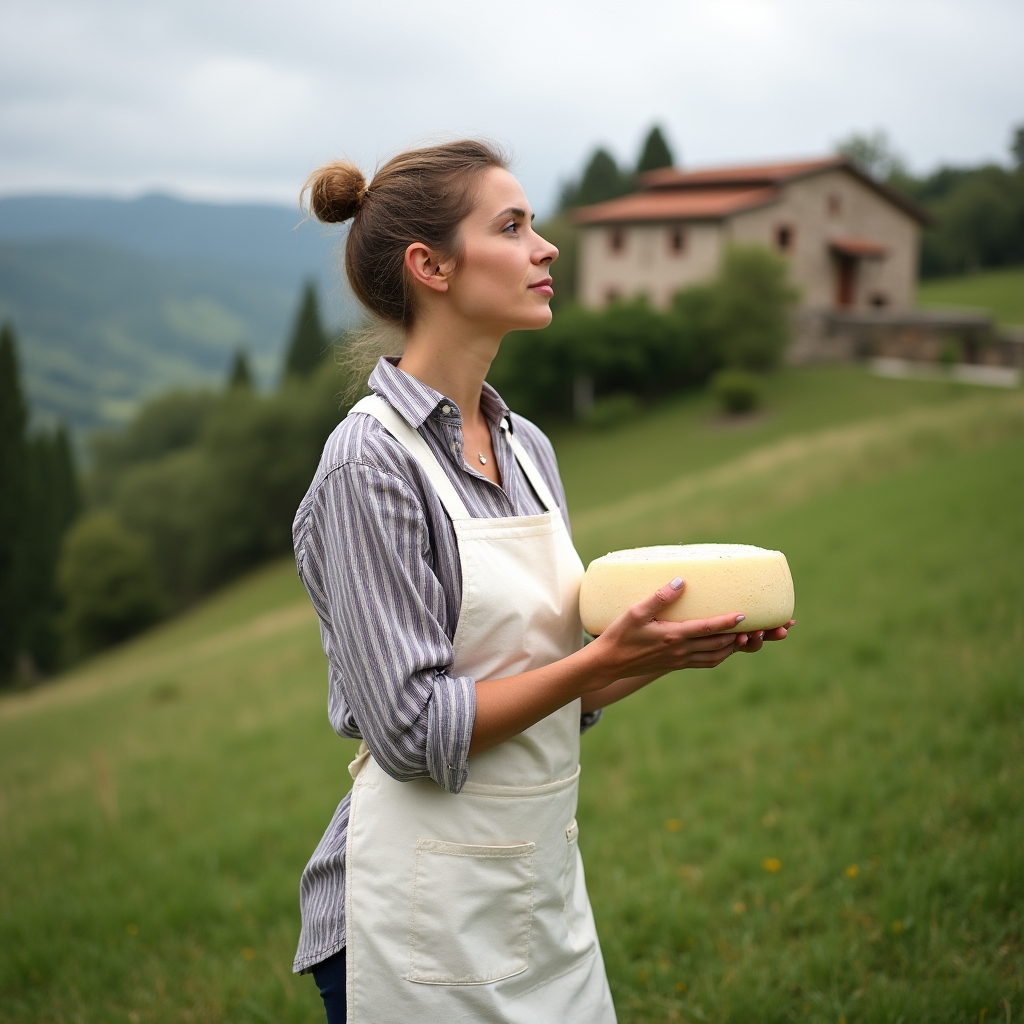 Produttore caseario artigianale in un paesaggio rurale italiano